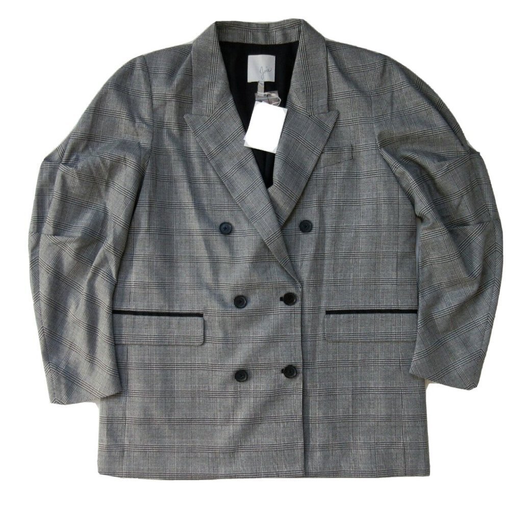 Joie Gray Plaid Double-Breasted Blazer